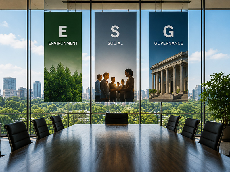 ESG governance and sustainability metrics boardroom display