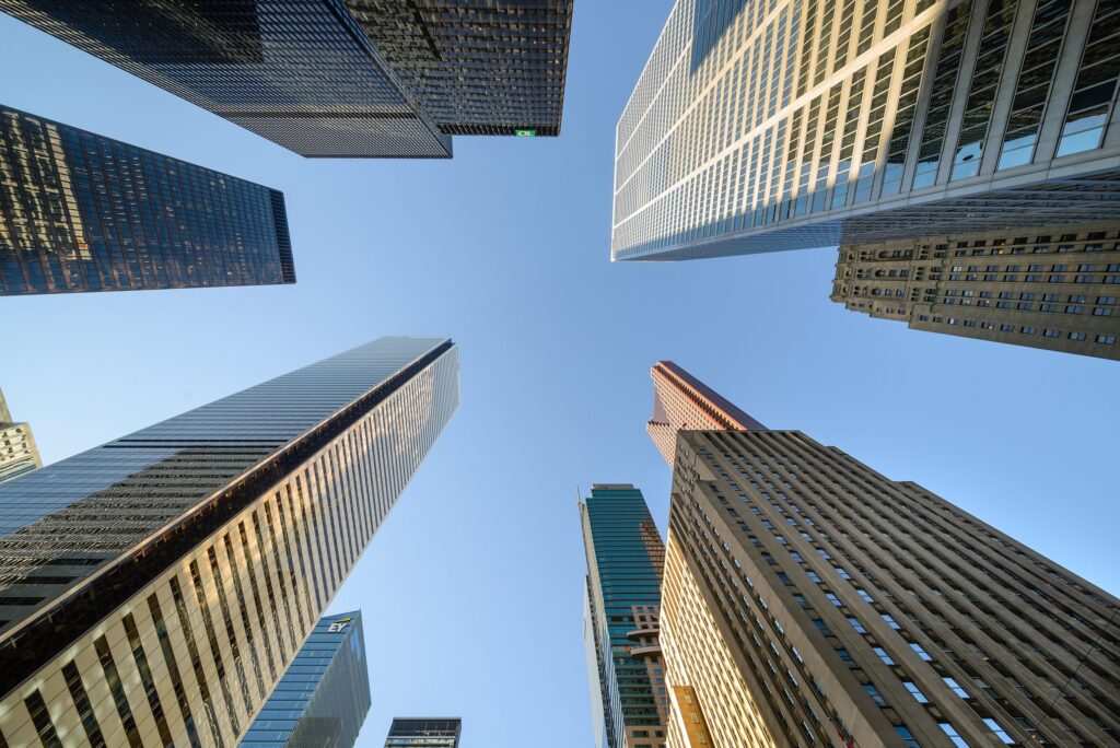 Office towers seen from below